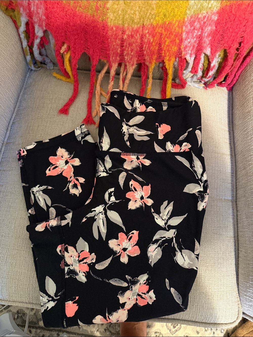 Lane Bryant Navy Floral Leggings with Pink and Cream Flowers
